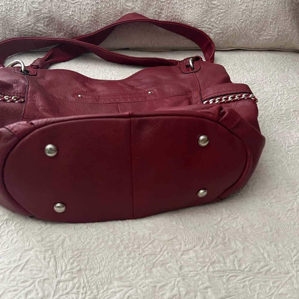 B. Makowsky Red Leather Shoulder Bag with silver detail. - Picture 3 of 4
